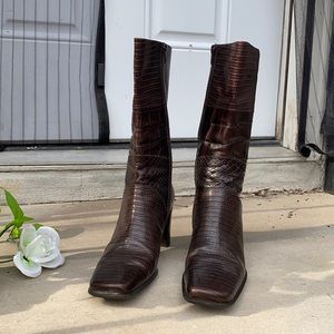 Via Spiga Croc Embossed Mid-calf Leather Boots